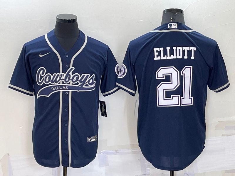 Men Dallas Cowboys #21 Elliott Blue Nike Co branded NFL Jersey